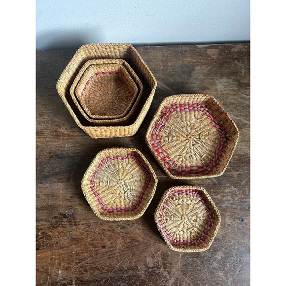 Vintage Chinese Nesting Baskets | Intricate Woven Grass Weave - Picture 6 of 6